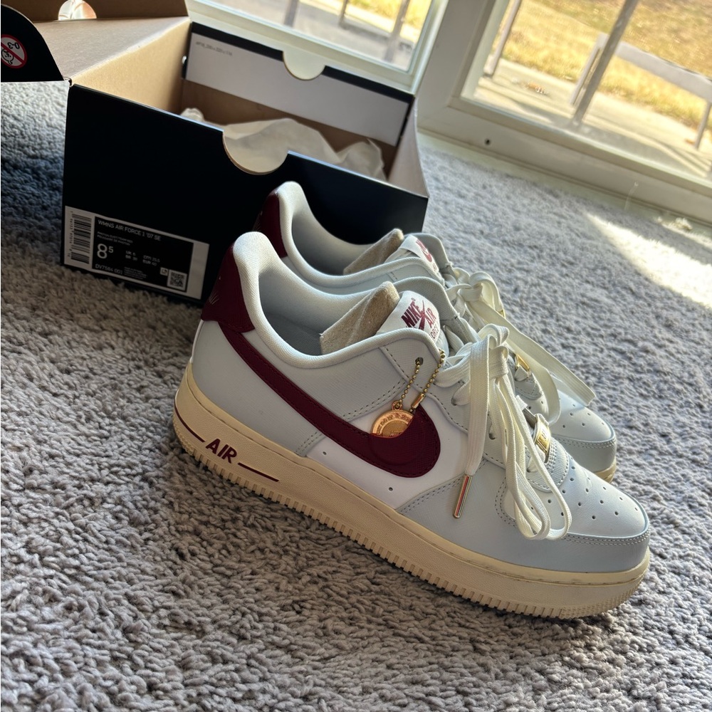 Nike Air Force 1 White and Burgundy